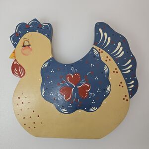 VTG Hand Painted Wooden Chicken Wall Hanging Folk Art Country Decor Farmhouse